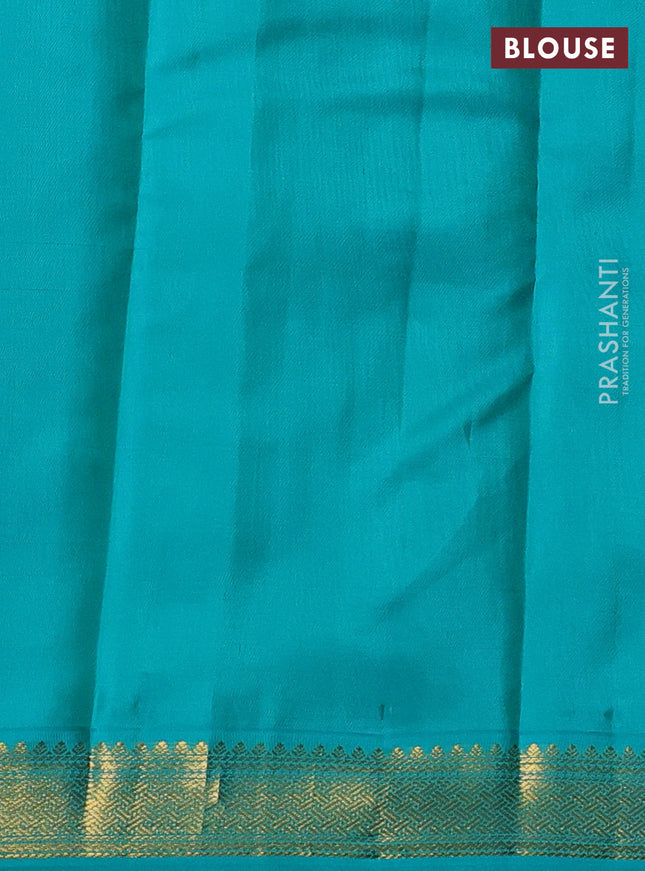 Pure kanchipuram silk saree coffee brown and teal green with zari woven buttas and zari woven korvai border