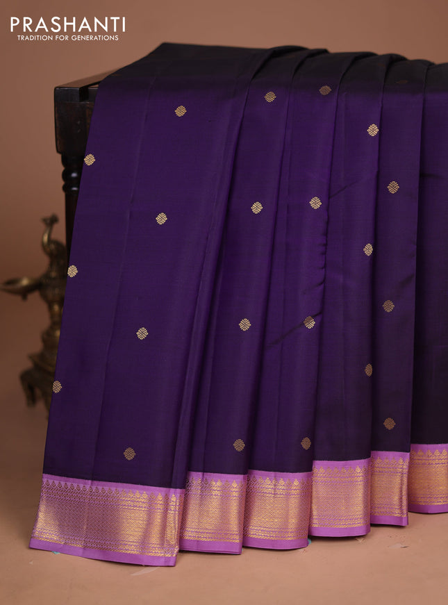 Pure kanchipuram silk saree violet and lavender with zari woven buttas and zari woven korvai border