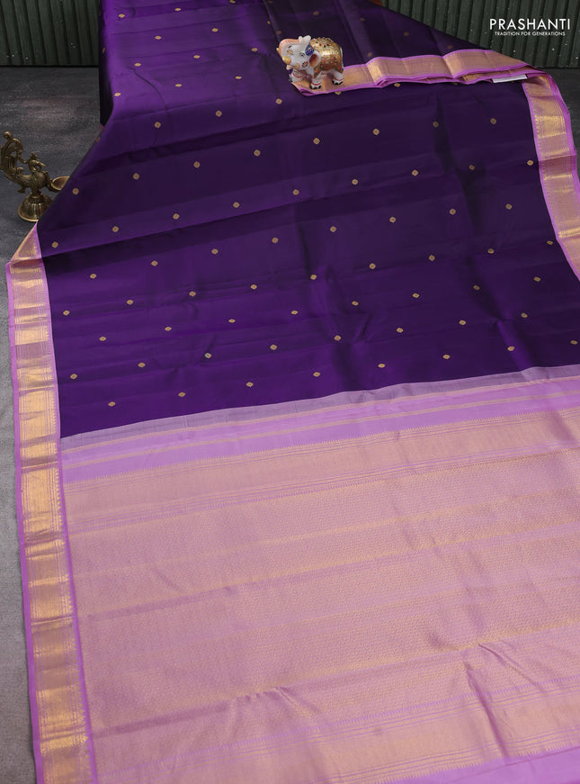 Pure kanchipuram silk saree violet and lavender with zari woven buttas and zari woven korvai border