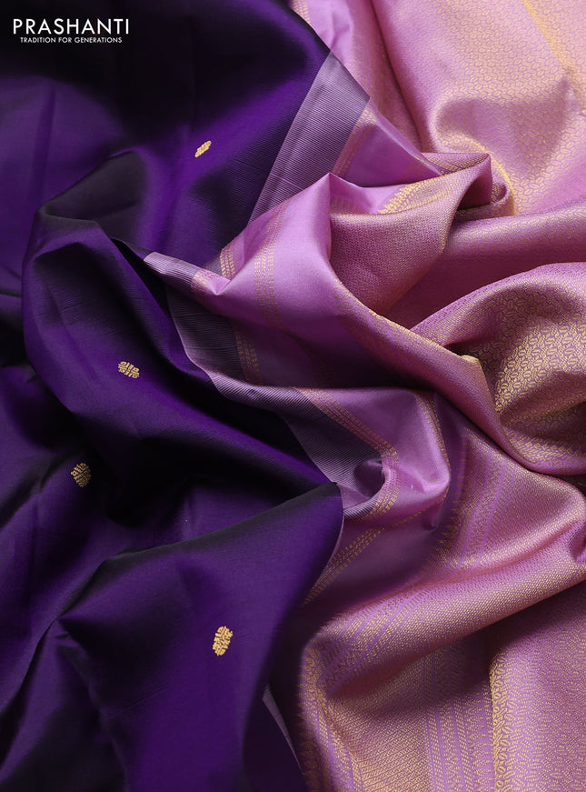 Pure kanchipuram silk saree violet and lavender with zari woven buttas and zari woven korvai border