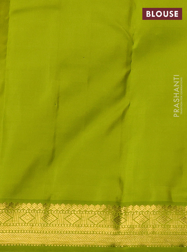 Pure kanchipuram silk saree wine shade and lime green with zari small checked pattern and zari woven korvai border