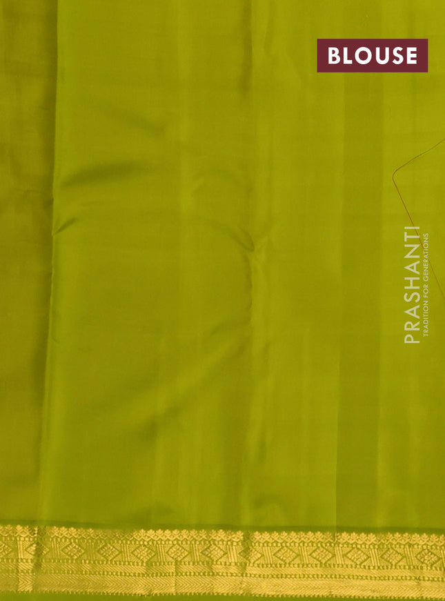 Pure kanchipuram silk saree red and lime green with allover small zari checks & buttas and zari woven korvai border