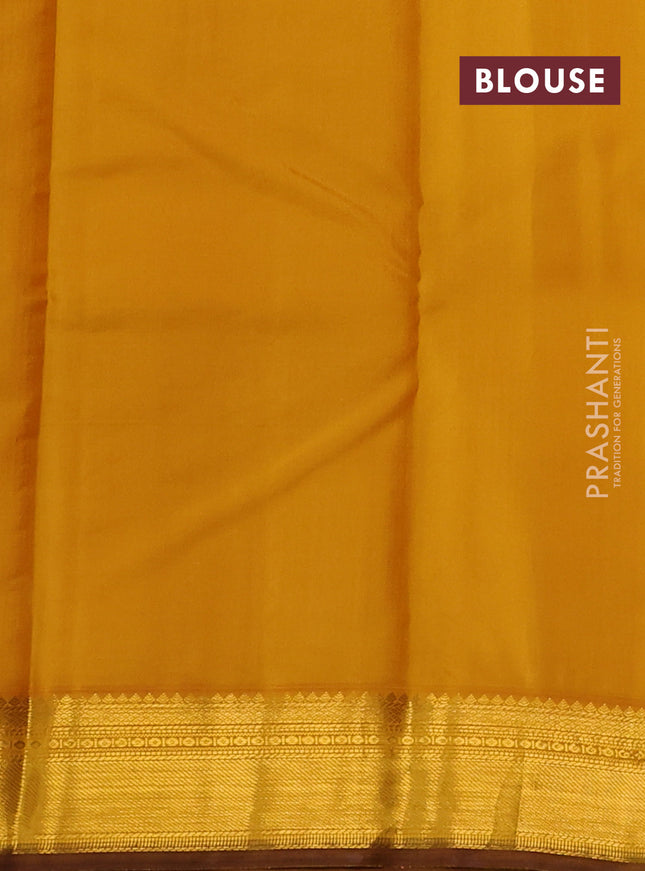 Pure kanchipuram silk saree maroon and yellow with allover zari weaves and zari woven korvai border