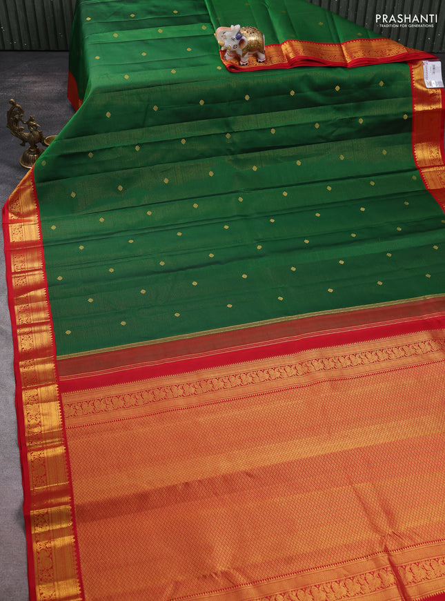 Pure kanchipuram silk saree green and red with allover zari weaves & buttas and zari woven korvai border