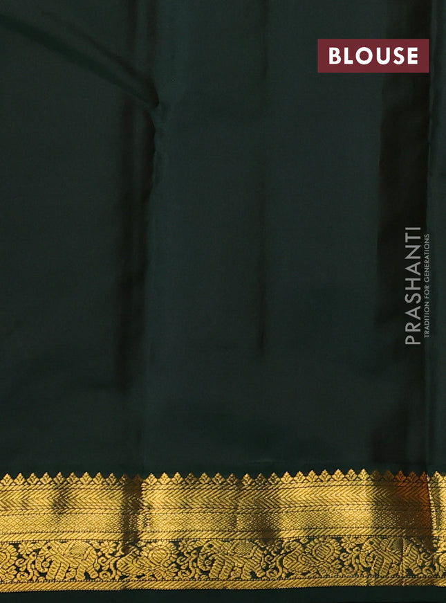 Pure kanchipuram silk saree yellow and bottle green with allover zari weaves & buttas and zari woven korvai border