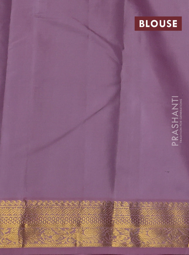 Pure kanchipuram silk saree blue and pastel pink with allover zari weaves & buttas and zari woven korvai border