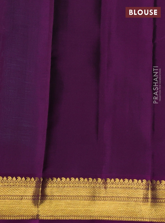 Pure kanchipuram silk saree teal blue and purple with zari woven buttas and zari woven korvai border