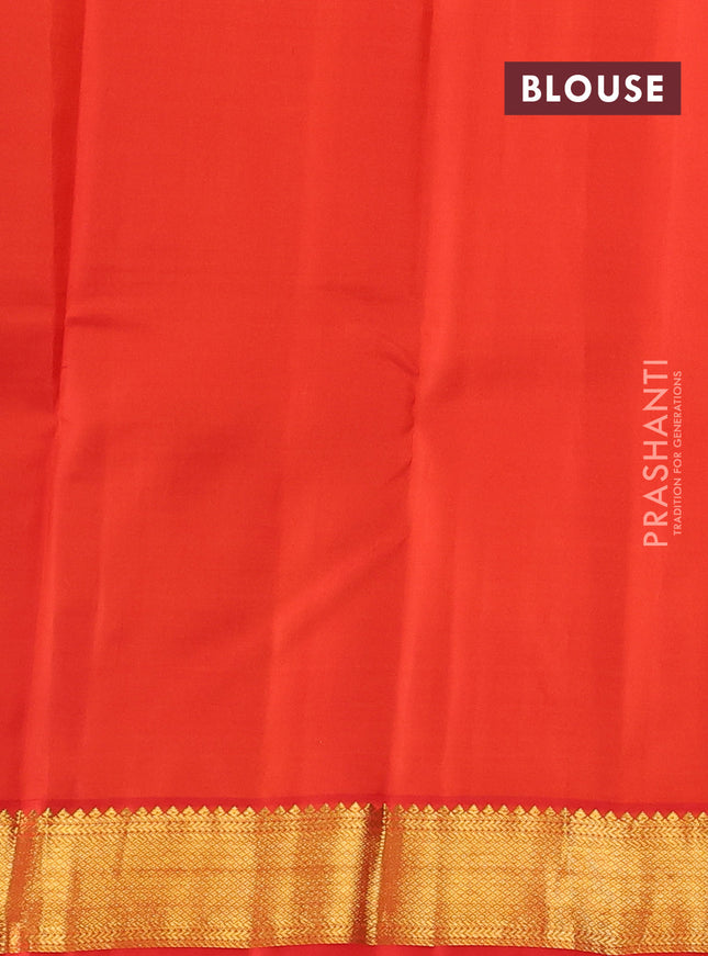 Pure kanchipuram silk saree coffee brown and orange with zari woven buttas and zari woven korvai border