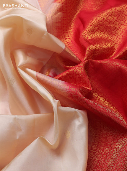 Pure kanchipuram silk saree cream and red with zari woven buttas and zari woven korvai border