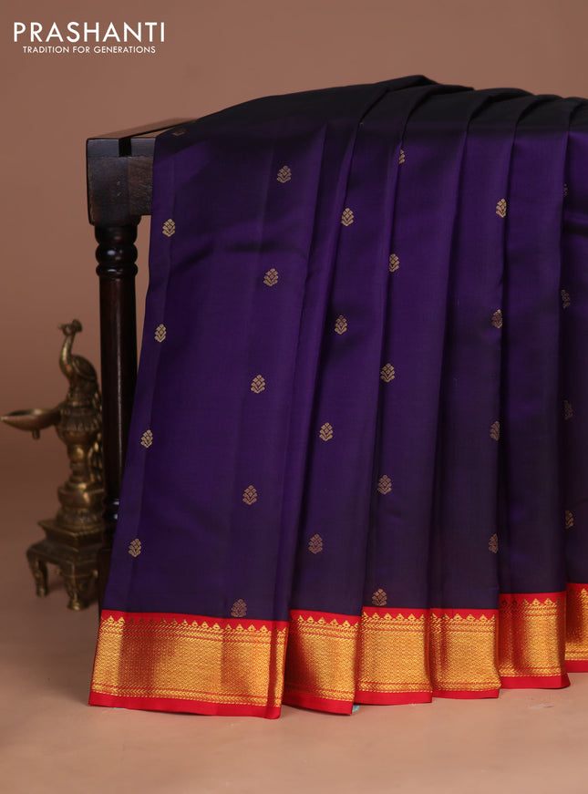 Pure kanchipuram silk saree violet and red with zari woven buttas and zari woven korvai border