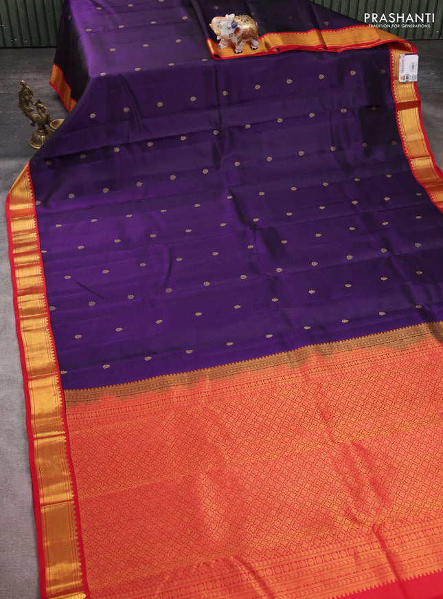 Pure kanchipuram silk saree violet and red with zari woven buttas and zari woven korvai border