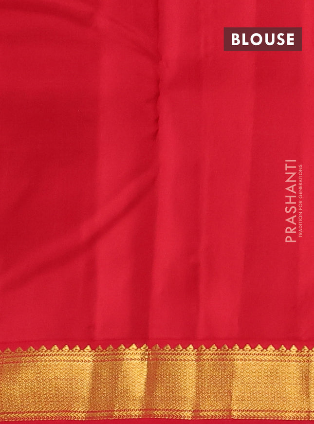 Pure kanchipuram silk saree violet and red with zari woven buttas and zari woven korvai border