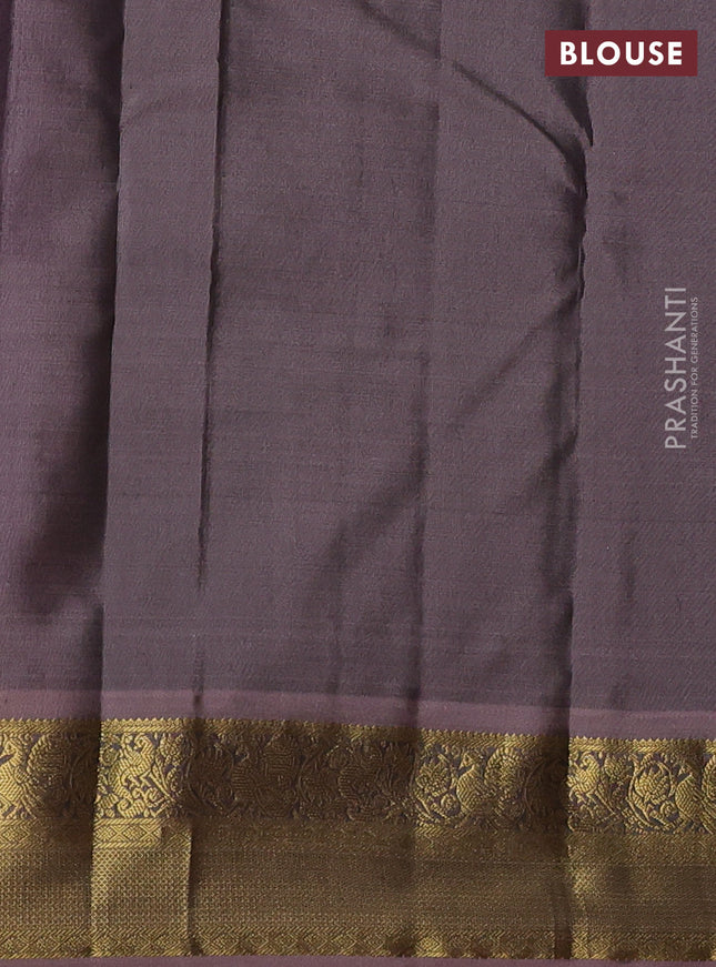 Pure kanchipuram silk saree blue and rosy brown with zari weaves & buttas and zari woven border