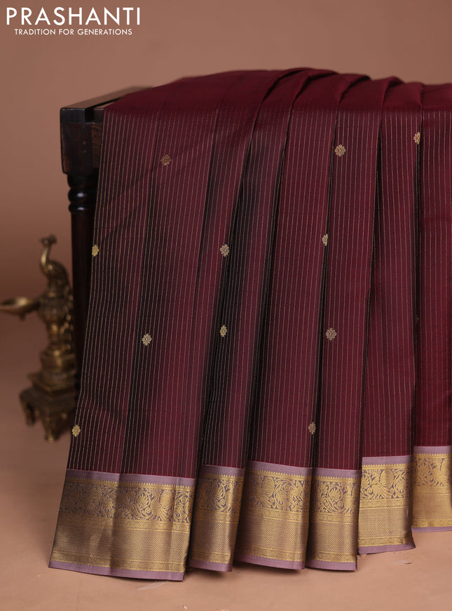 Pure kanchipuram silk saree coffee brown and rosy brown with zari weaves & buttas and zari woven border
