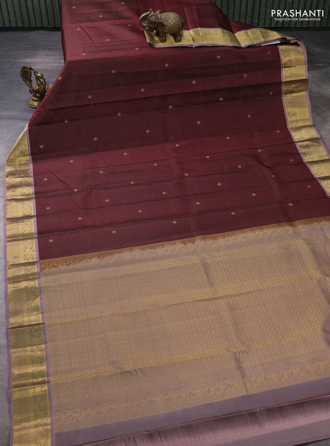 Pure kanchipuram silk saree coffee brown and rosy brown with zari weaves & buttas and zari woven border