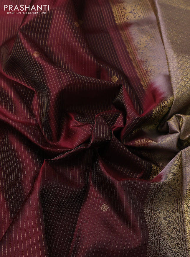 Pure kanchipuram silk saree coffee brown and rosy brown with zari weaves & buttas and zari woven border