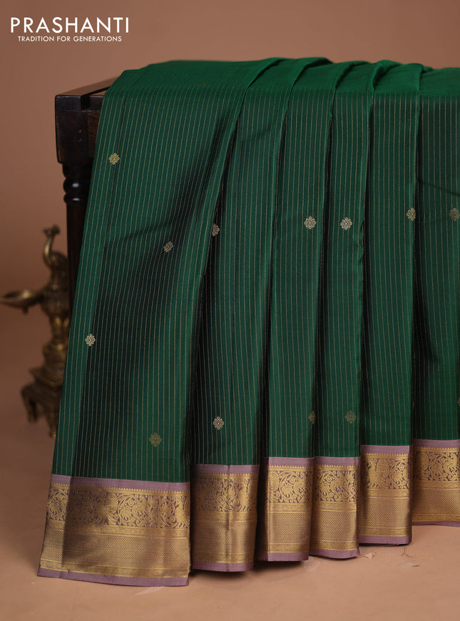 Pure kanchipuram silk saree green and rosy brown with zari weaves & buttas and zari woven border