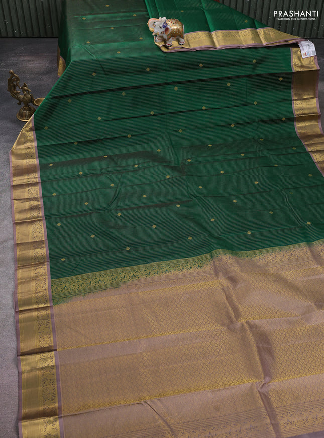 Pure kanchipuram silk saree green and rosy brown with zari weaves & buttas and zari woven border