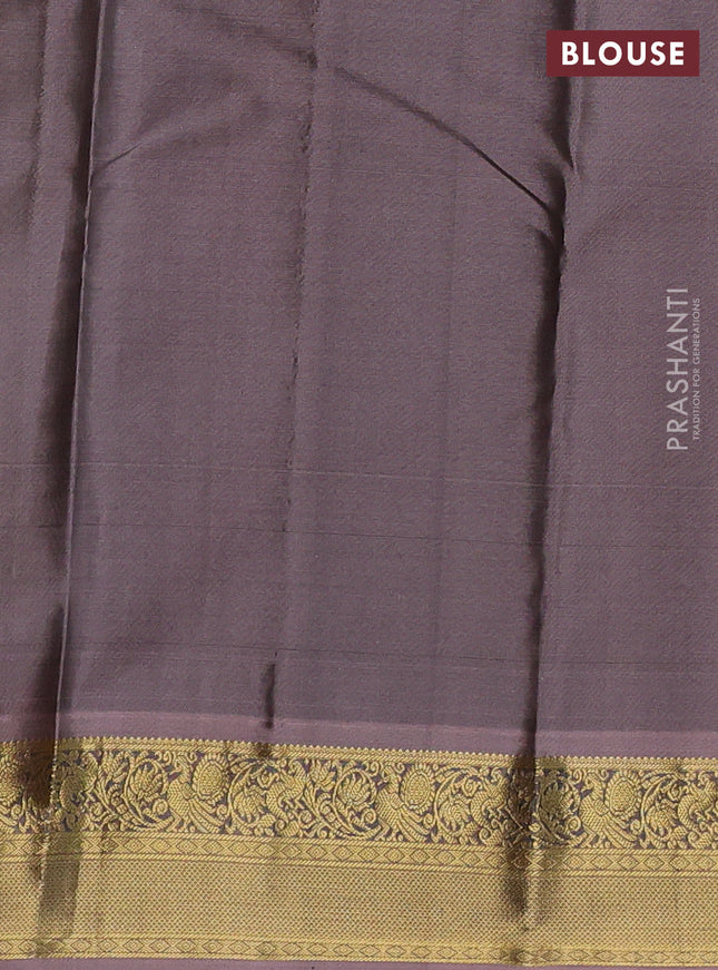 Pure kanchipuram silk saree green and rosy brown with zari weaves & buttas and zari woven border