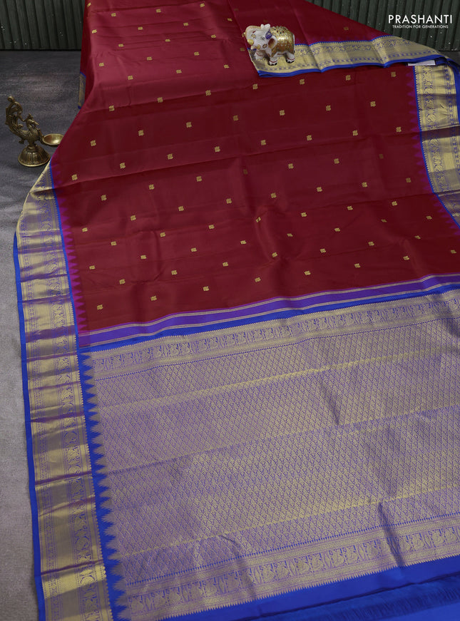 Pure kanchipuram silk saree pink and blue with annam zari woven buttas and temple design zari woven border
