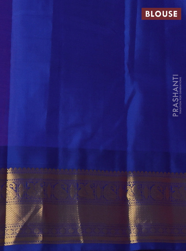 Pure kanchipuram silk saree pink and blue with annam zari woven buttas and temple design zari woven border