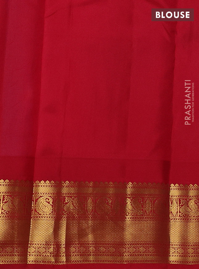 Pure kanchipuram silk saree cs blue and red with annam zari woven buttas and temple design zari woven border