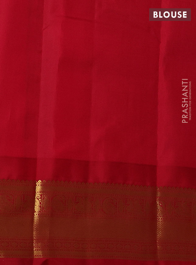 Pure kanchipuram silk saree bottle green and red with annam zari woven buttas and temple design zari woven border