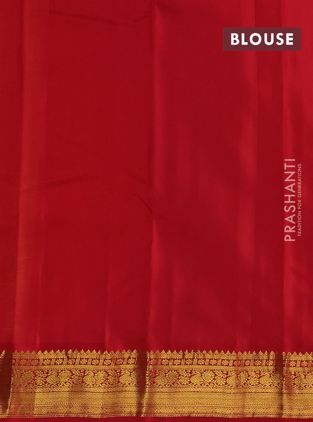 Pure kanchipuram silk saree lime green and red with zari woven buttas and zari woven korvai border