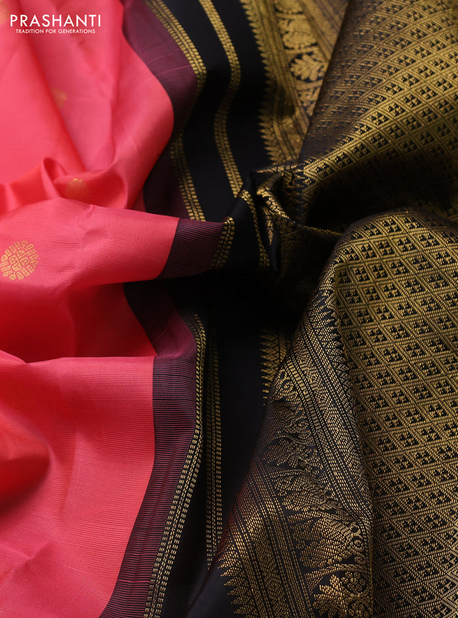 Pure kanchipuram silk saree candy pink and black with zari woven buttas and zari woven korvai border
