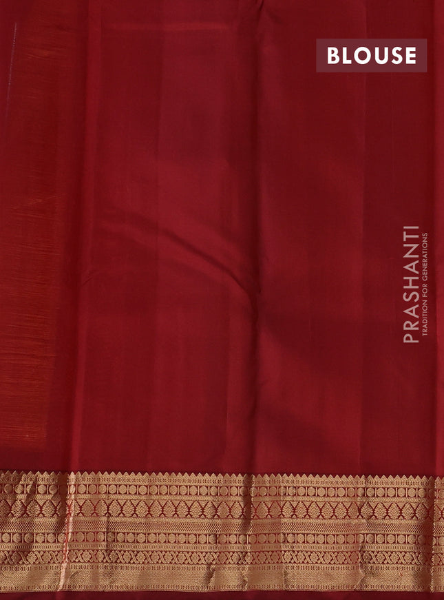 Pure kanchipuram silk saree sunset orange and maroon with allover zari woven buttas and zari woven korvai border