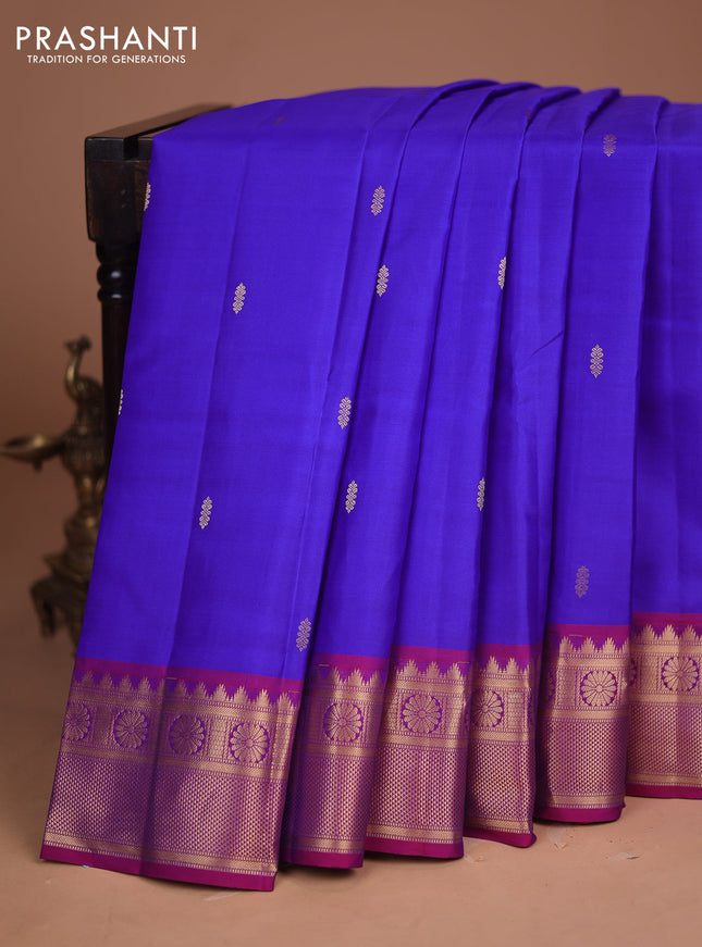 Pure kanchipuram silk saree royal blue and purple with zari woven buttas and temple zari woven border