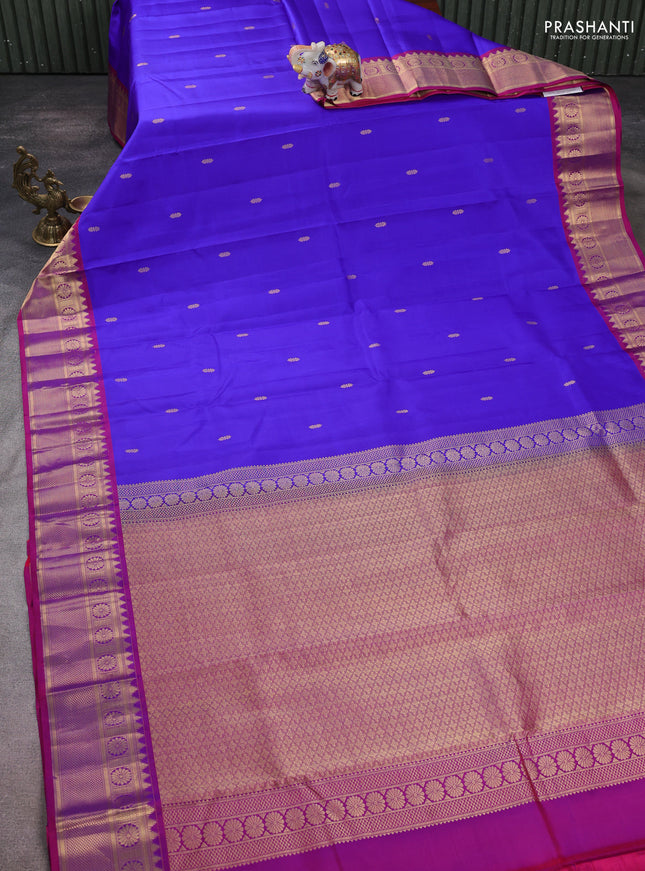 Pure kanchipuram silk saree royal blue and purple with zari woven buttas and temple zari woven border