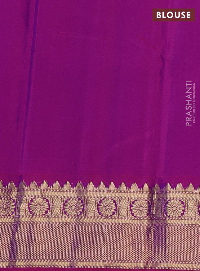 Pure kanchipuram silk saree royal blue and purple with zari woven buttas and temple zari woven border