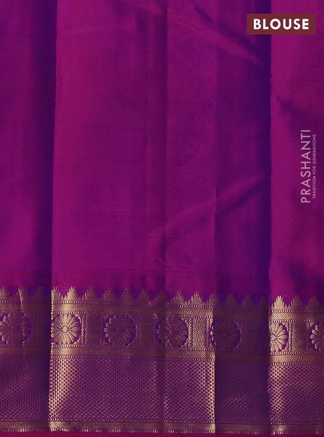 Pure kanchipuram silk saree blue and purple with zari woven buttas and temple zari woven border