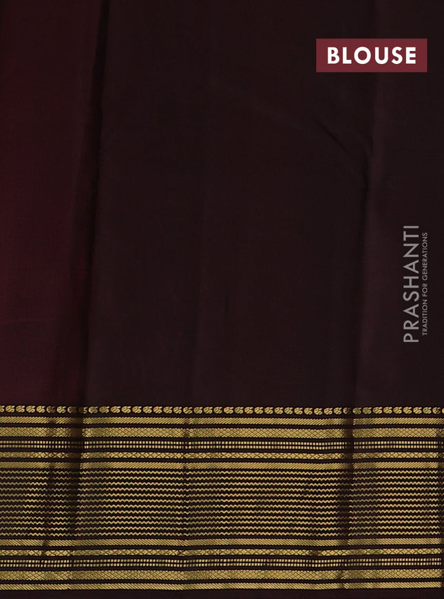 Pure kanchipuram silk saree tomato red and coffee brown with zari woven buttas and zari woven border
