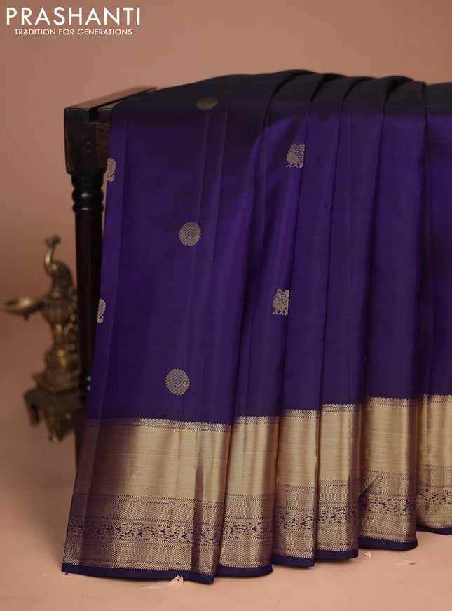 Pure kanchipuram silk saree violet with zari woven buttas and rich zari woven korvai border