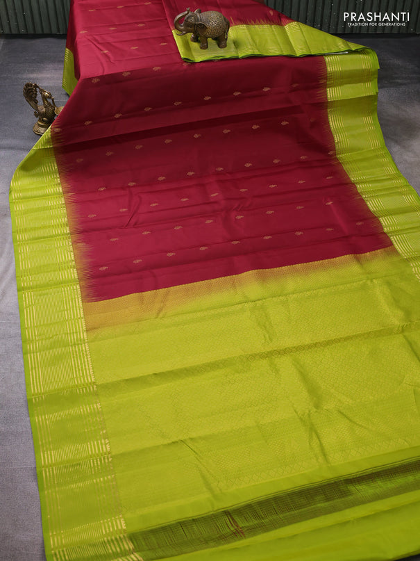 Pure kanchipuram silk saree maroon and lime green with zari woven buttas and zari woven border