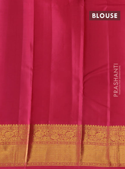 Pure kanchipuram silk saree green and peach pink with allover zari woven buttas and long zari woven border