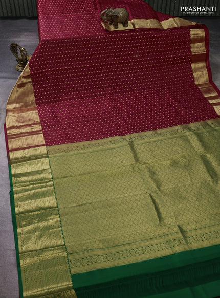 Pure kanchipuram silk saree maroon and green with allover zari woven buttas and long zari woven border