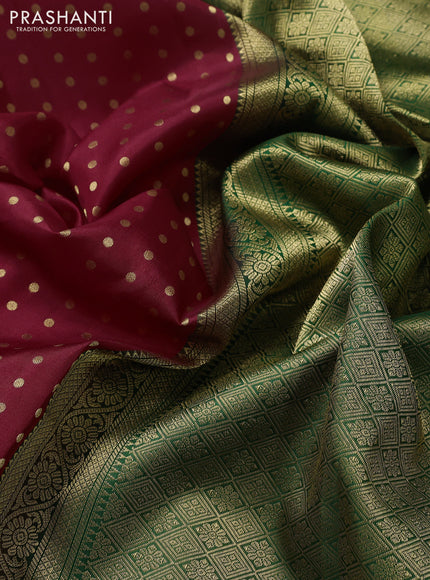 Pure kanchipuram silk saree maroon and green with allover zari woven buttas and long zari woven border