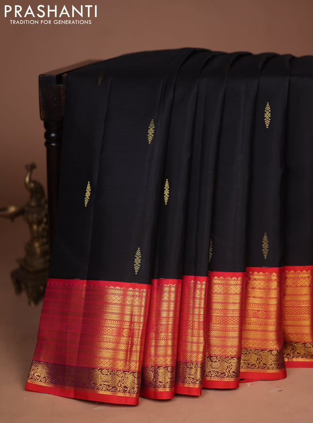 Pure kanchipuram silk saree black with zari woven buttas and ganga jamuna border