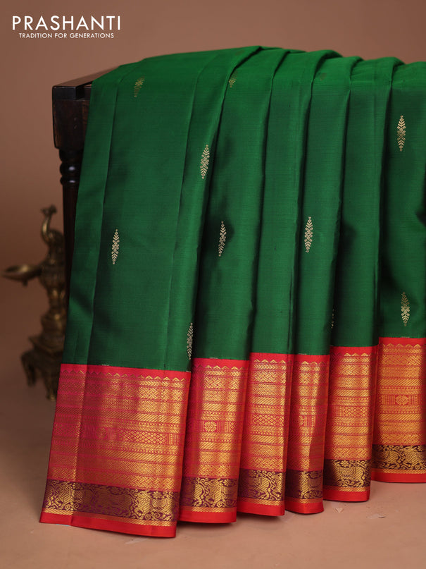 Pure kanchipuram silk saree green with zari woven buttas and ganga jamuna border