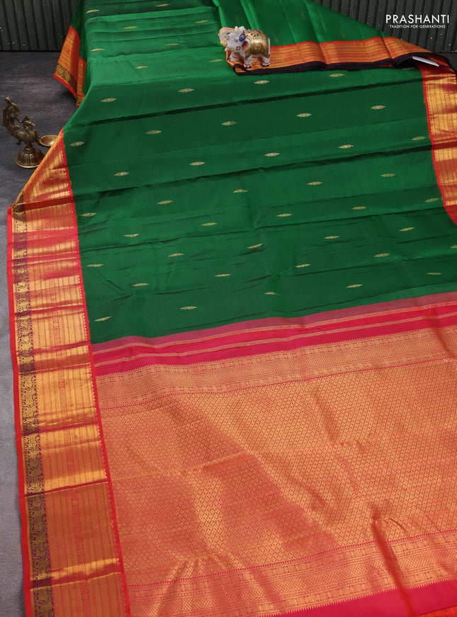 Pure kanchipuram silk saree green with zari woven buttas and ganga jamuna border