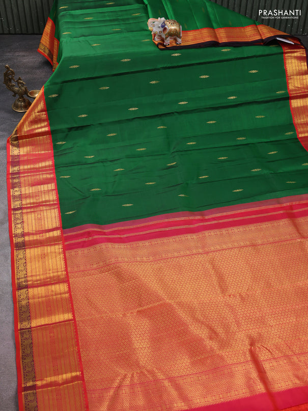 Pure kanchipuram silk saree green with zari woven buttas and ganga jamuna border