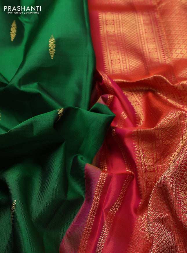 Pure kanchipuram silk saree green with zari woven buttas and ganga jamuna border