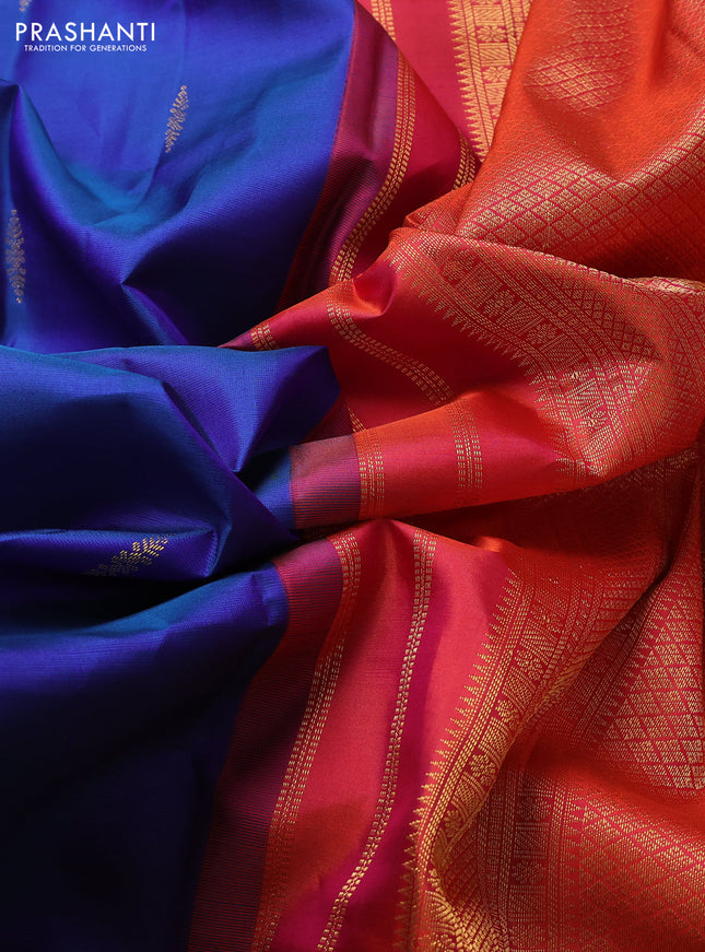 Pure kanchipuram silk saree blue with zari woven buttas and ganga jamuna border