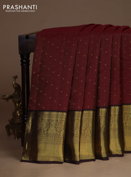Pure kanchipuram silk saree maroon and coffee brown with allover zari weaves & buttas and zari woven korvai border
