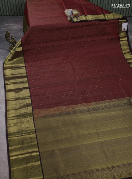 Pure kanchipuram silk saree maroon and coffee brown with allover zari weaves & buttas and zari woven korvai border