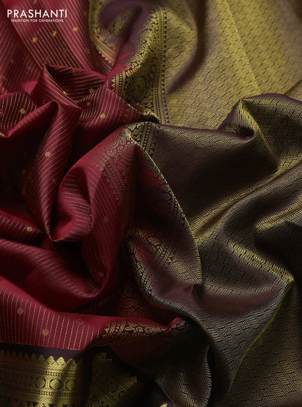 Pure kanchipuram silk saree maroon and coffee brown with allover zari weaves & buttas and zari woven korvai border