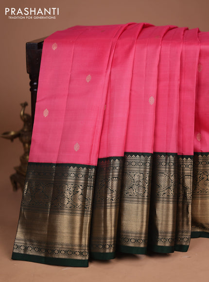 Pure kanchipuram silk saree candy pink and green with zari woven buttas and rich zari woven korvai border